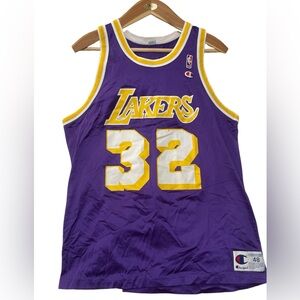 Magic Johnson Los Angeles Lakers Champion Jersey Purple Men’s 48 XLarge Euc Rare